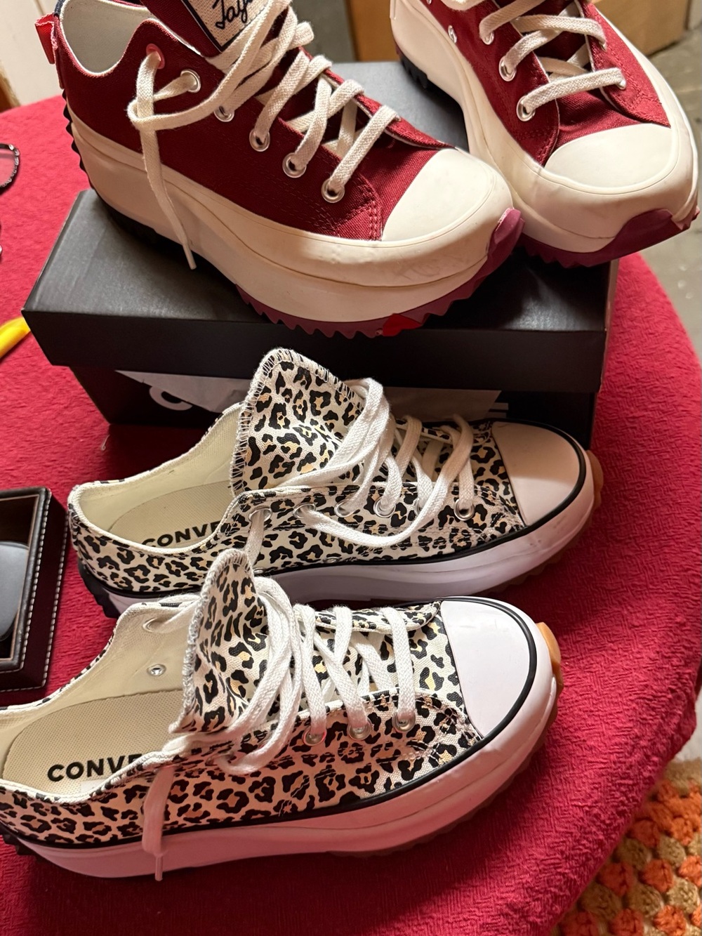 Leopard Print Low Top Converse Sneakers - White/Black/Tan